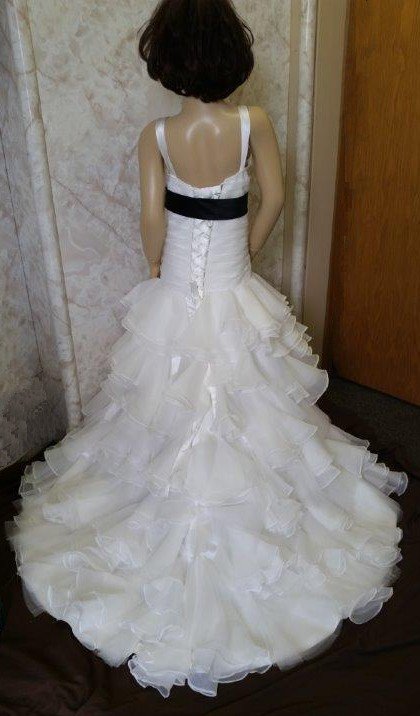 mermaid flower girl dress with layered skirt and train